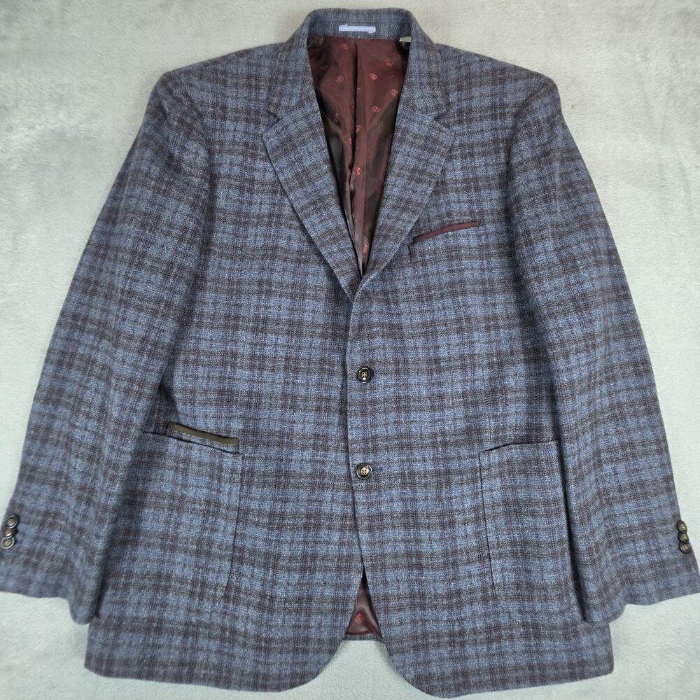 Johnston & Murphy Blazer Mens XL Blue Brown Tweed Wool Sport Coat 2 Button